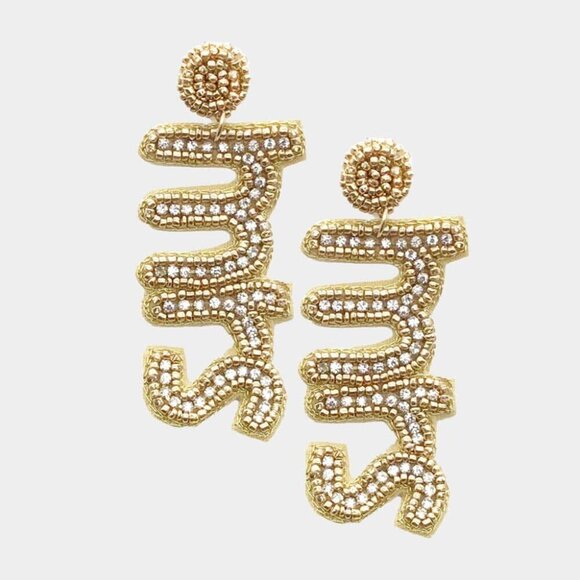 MRS Felt Back Rhinestone Seed Beaded Earrings - Picture 1 of 1